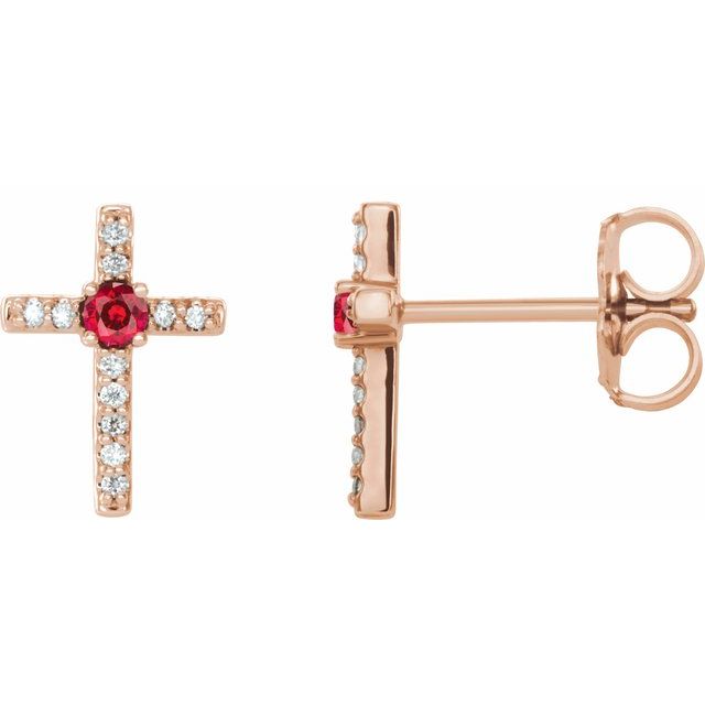 14K Yellow Lab-Grown Ruby & .05 CTW Natural Diamond Cross Earrings