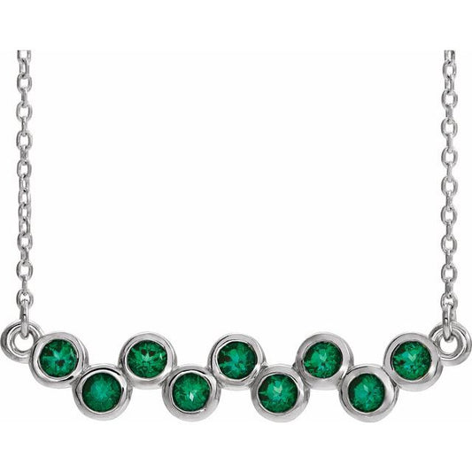 14K White Lab-Grown Emerald Bezel-Set Bar 16-18