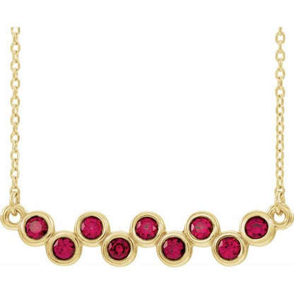 14K White Lab-Grown Ruby Bezel-Set Bar 16-18" Necklace