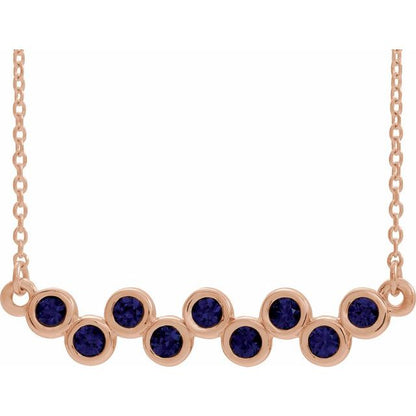 14K White Lab-Grown Blue Sapphire Bezel-Set Bar 16-18" Necklace