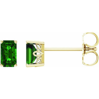 14K White Lab-Grown Emerald Earrings
