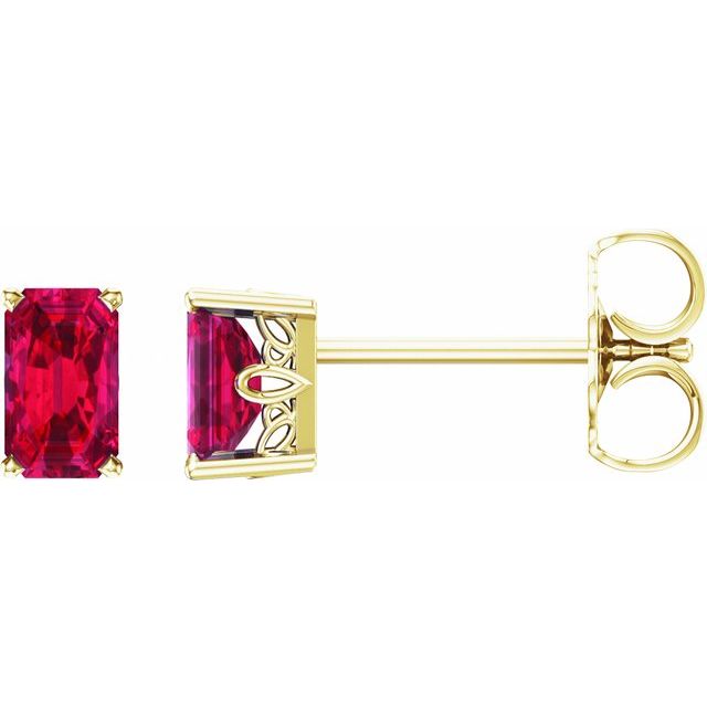 14K White Lab-Grown Ruby Earrings
