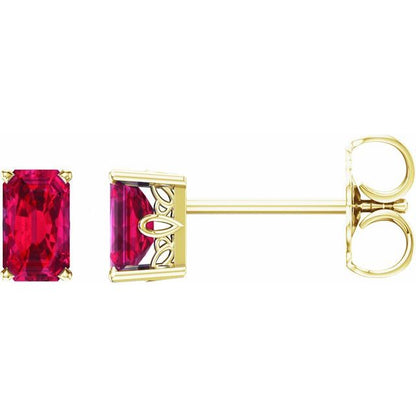 14K White Lab-Grown Ruby Earrings