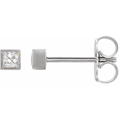 14K White 1/6 CTW Lab-Grown Diamond Bezel Earrings