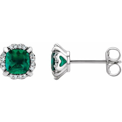 14K White Lab-Grown Emerald & 1/10 CTW Natural Diamond Earrings