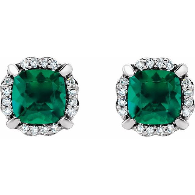 14K White Lab-Grown Emerald & 1/10 CTW Natural Diamond Earrings