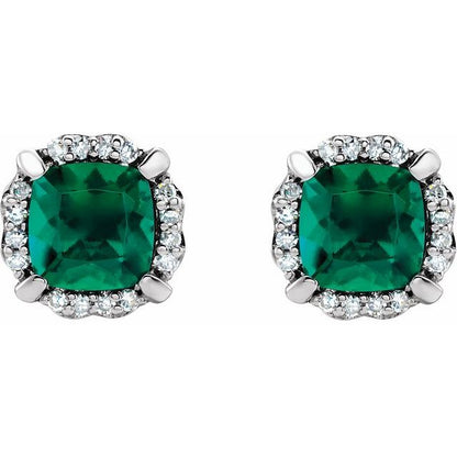 14K White Lab-Grown Emerald & 1/10 CTW Natural Diamond Earrings