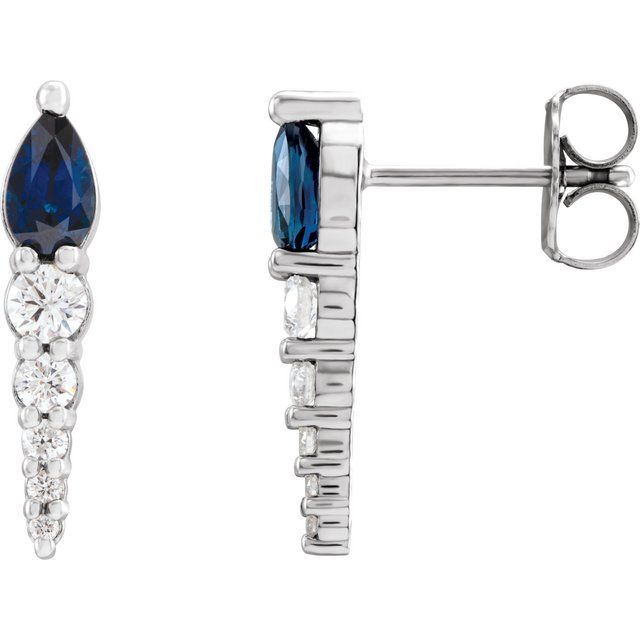14K White Lab-Grown Blue Sapphire & 1/4 CTW Natural Diamond Earrings