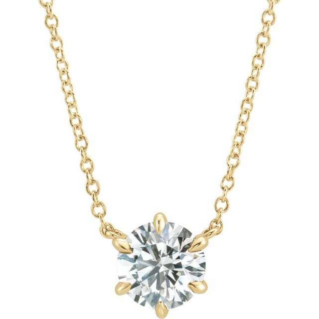 14K Yellow 1/4 CT Lab-Grown Diamond 6-Prong Claw Necklace Center
