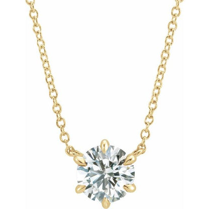14K Yellow 1/4 CT Lab-Grown Diamond 6-Prong Claw Necklace Center