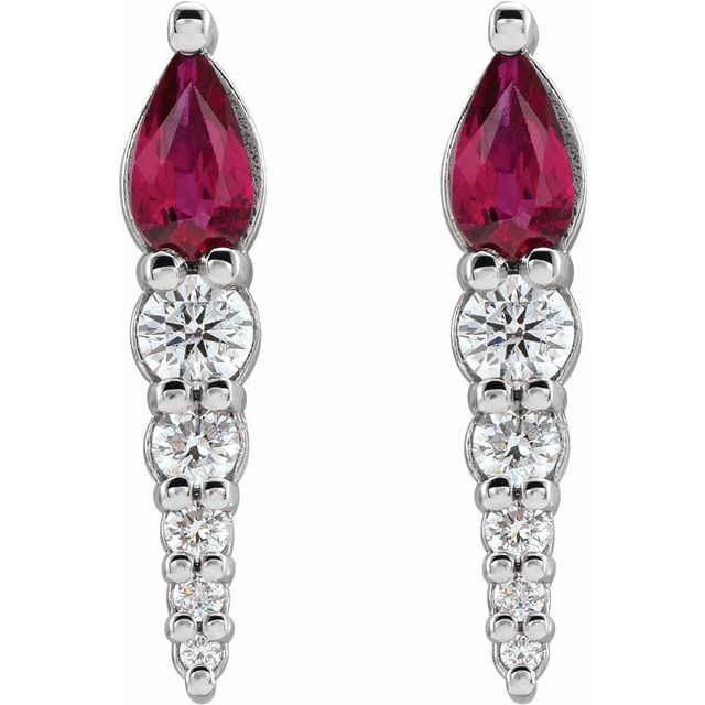 14K White Lab-Grown Ruby & 1/4 CTW Natural Diamond Earrings