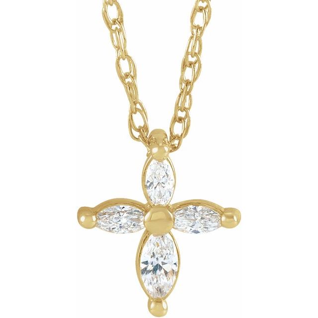 14K White 1/6 CTW Natural Diamond Cross 16"Pendants