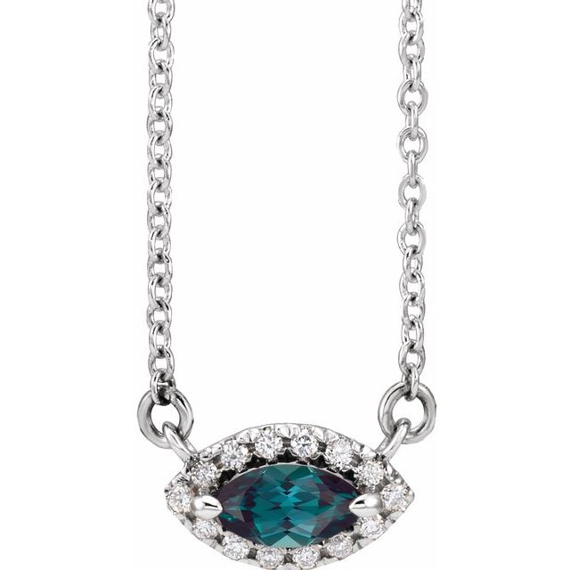 14K White Lab-Grown Alexandrite & .05 CTW Natural Diamond Halo-Style 16" Necklace