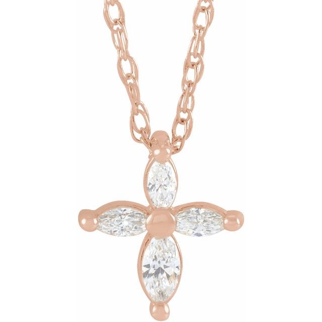 14K White 1/6 CTW Natural Diamond Cross 16"Pendants