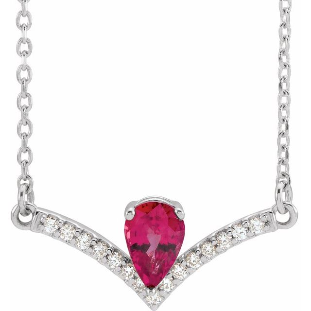 14K White Lab-Grown Ruby & .06 CTW Natural Diamond 16" Necklace