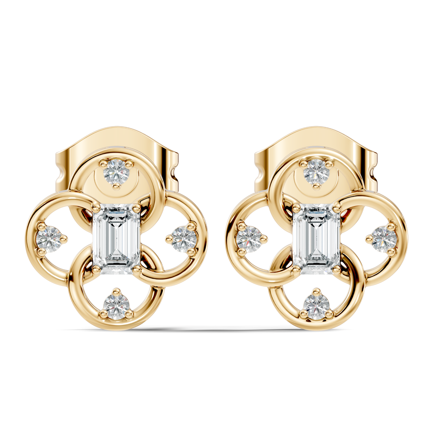 Round Four & One Emerald Studs Flower Lab Grown Unique Diamond Earring