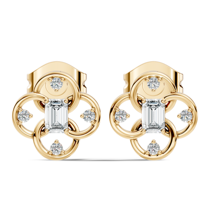 Round Four & One Emerald Studs Flower Lab Grown Unique Diamond Earring