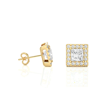 Princess Cut Lab Grown Diamond Halo Stud Earrings