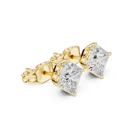 Princess Lab Grown Solitaire Prong Set Diamond Stud Earring
