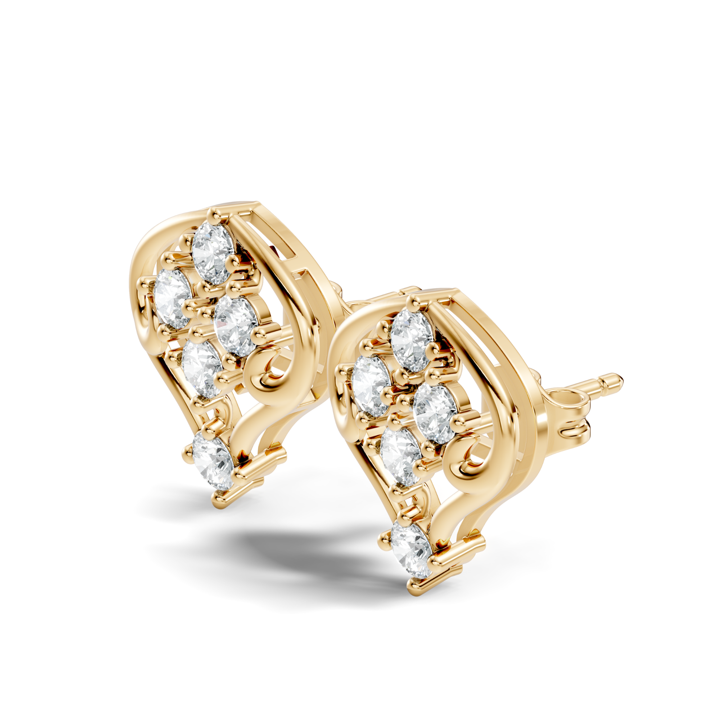 Lab Grown Round Cut Diamond Vintage Scroll Cluster Stud Earring