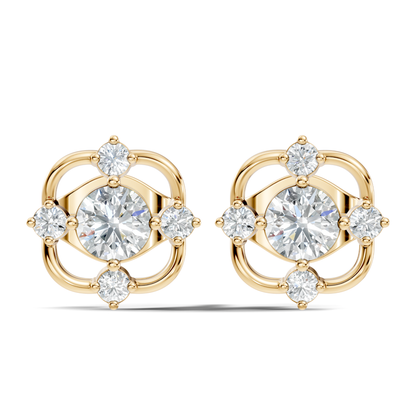 Round Cut Lab Grown Diamond Floral Cluster Square Stud Earring