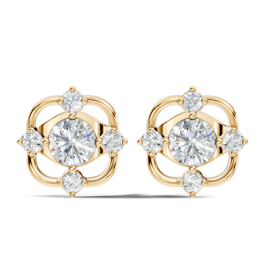 Round Cut Lab Grown Diamond Floral Cluster Square Stud Earring