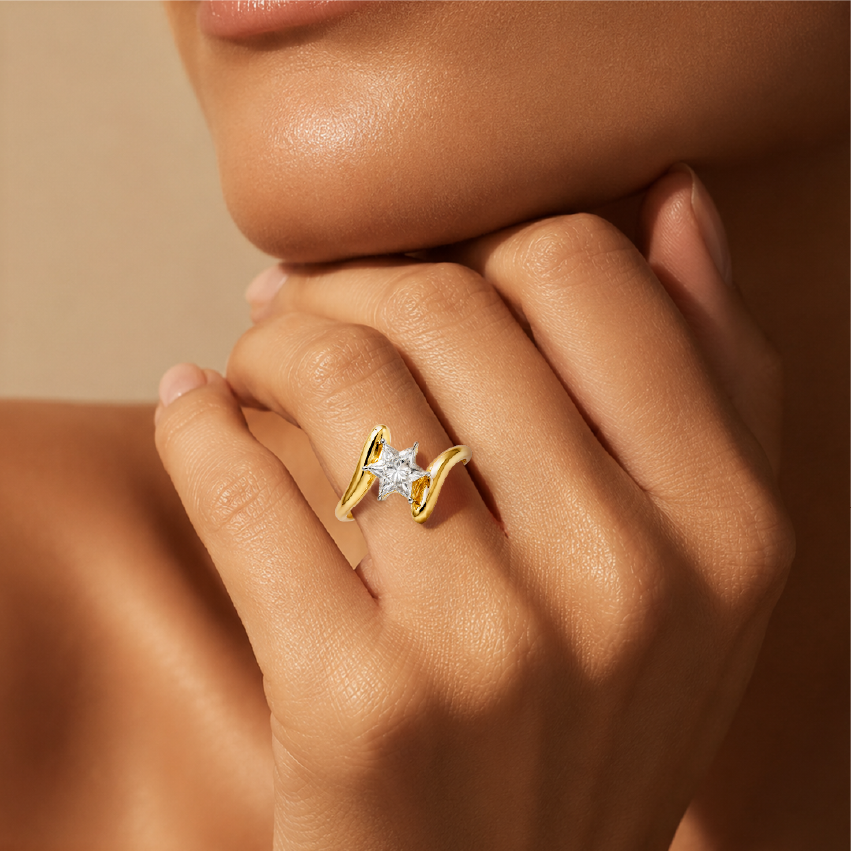Six Point Star Cut David Lab Grown Diamond Solitaire Engagement Ring