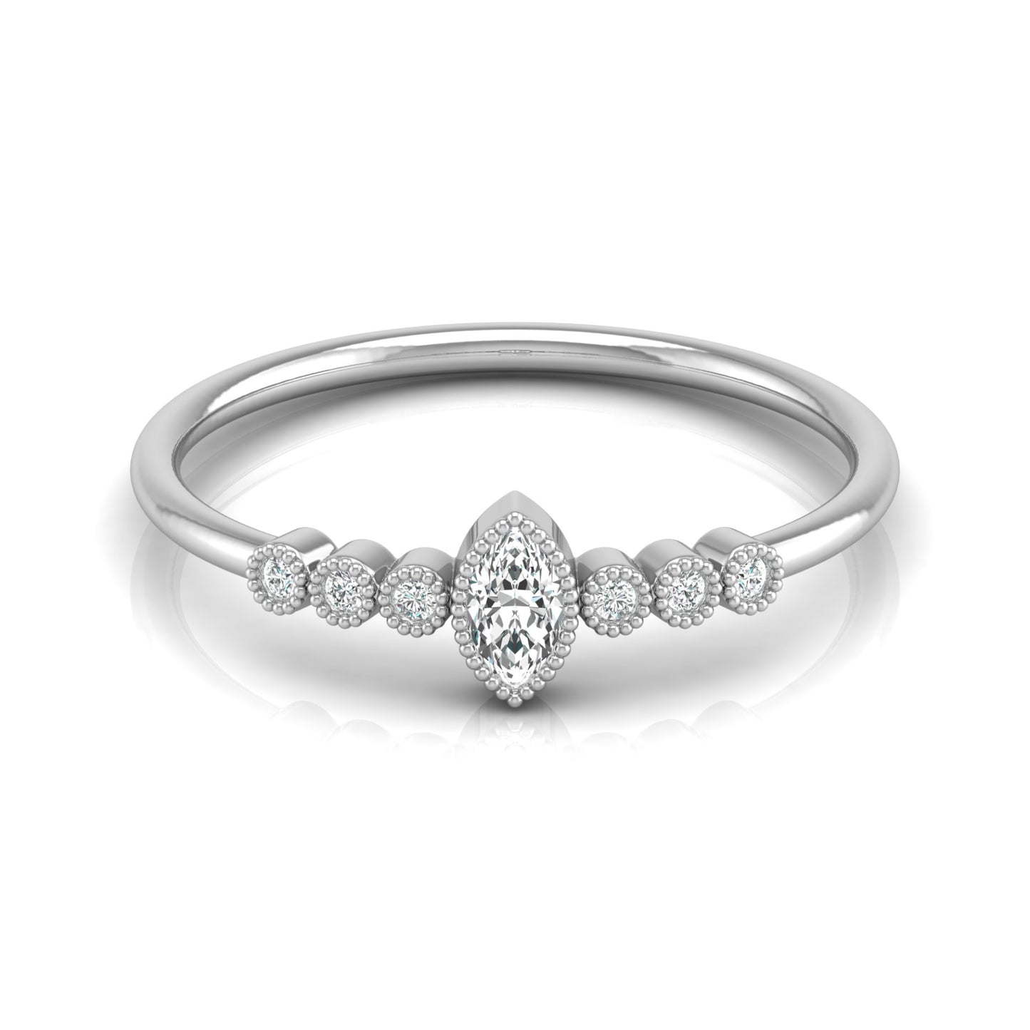 7 Stone Marquise & Round Cut Lab Grown Diamond Halo Ring