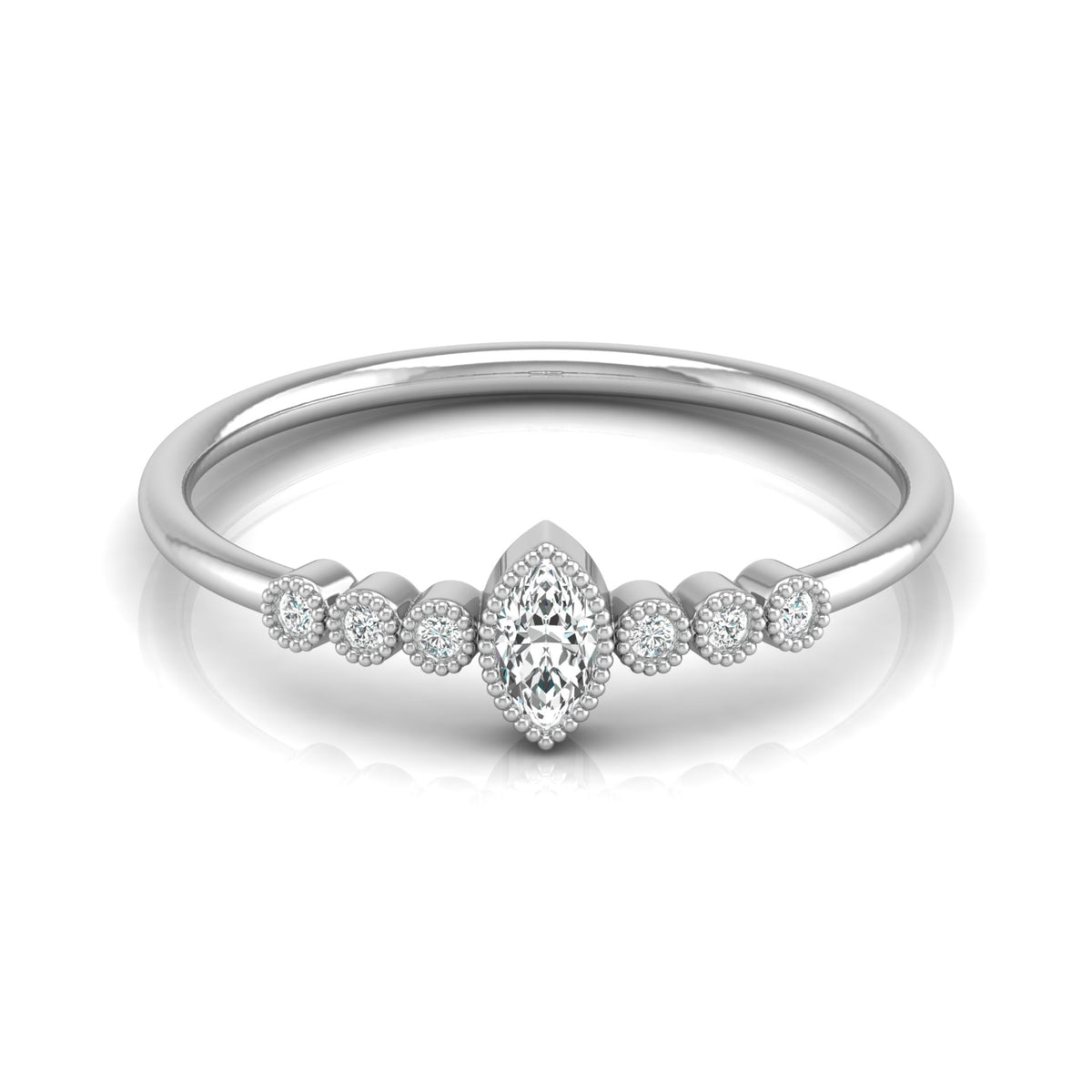 7 Stone Marquise & Round Cut Lab Grown Diamond Halo Ring - HIGHCARAT DIAMONDS