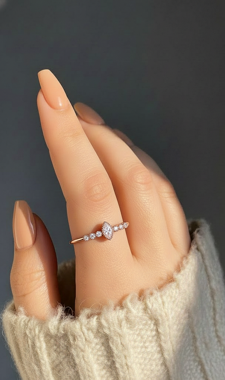 7 Stone Marquise & Round Cut Lab Grown Diamond Halo Ring