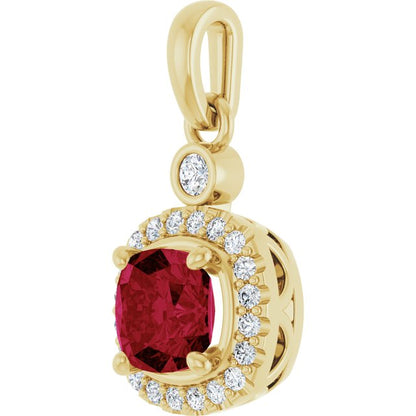 14K Yellow Lab-Grown Ruby & 1/8 CTW Natural Diamond Pendant