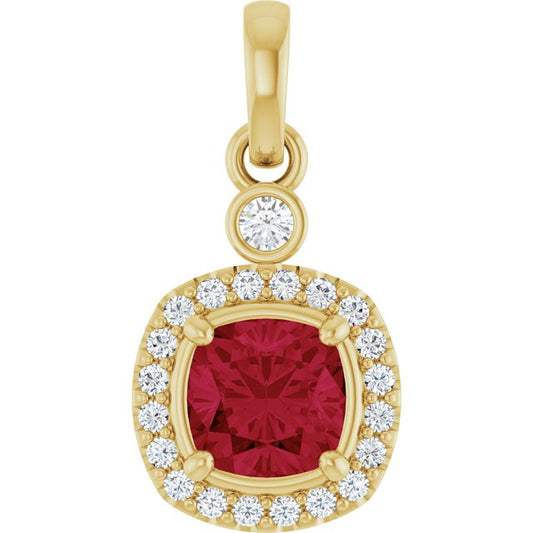 14K Yellow Lab-Grown Ruby & 1/8 CTW Natural Diamond Pendant