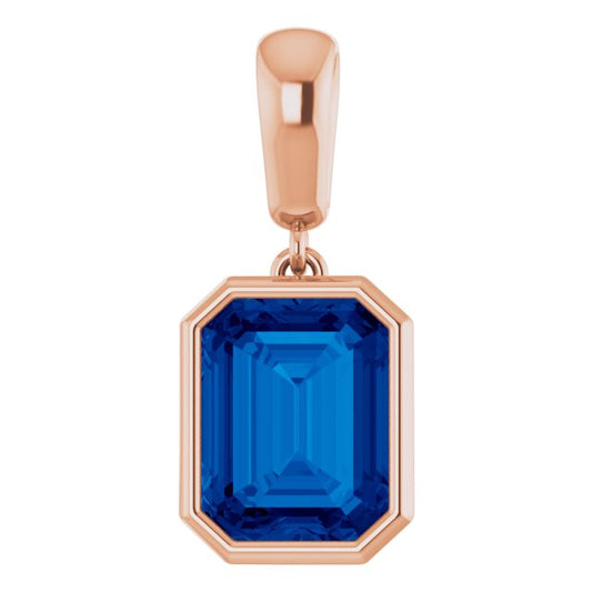 14K Rose Lab-Grown Blue Sapphire Pendant