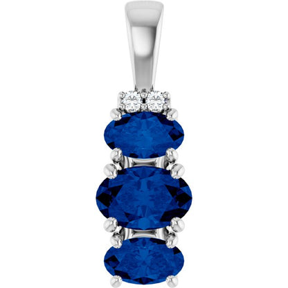 14K White  Oval Lab-Grown Blue Sapphire & .025 CTW Natural Diamond Pendant