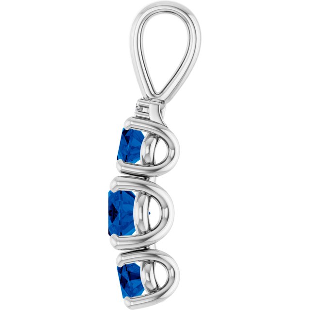 14K White  Oval Lab-Grown Blue Sapphire & .025 CTW Natural Diamond Pendant