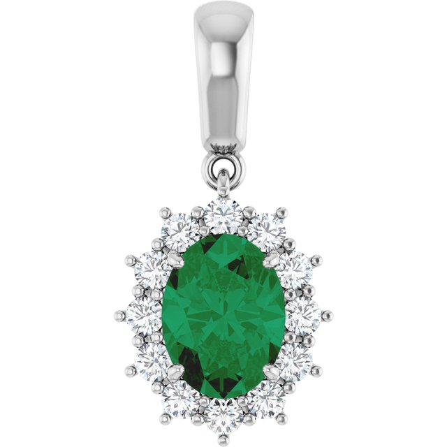 14K White Lab-Grown Emerald & 1/3 CTW Natural Diamond Pendant