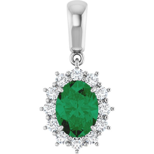 14K White Lab-Grown Emerald & 1/3 CTW Natural Diamond Pendant