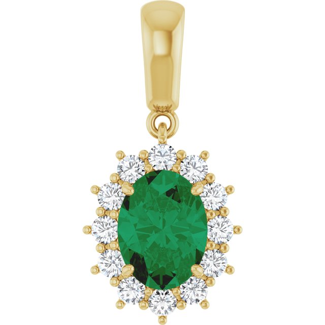 14K White Lab-Grown Emerald & 1/3 CTW Natural Diamond Pendant