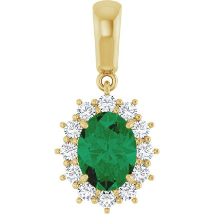 14K White Lab-Grown Emerald & 1/3 CTW Natural Diamond Pendant