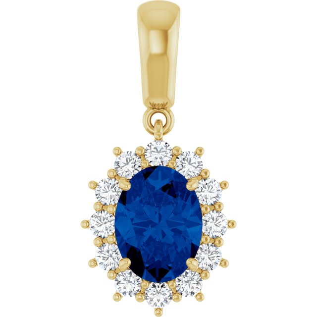 14K White Lab-Grown Blue Sapphire & 1/3 CTW Natural Diamond Pendant