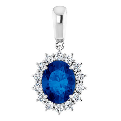 14K White Lab-Grown Blue Sapphire & 1/3 CTW Natural Diamond 18" Pendant