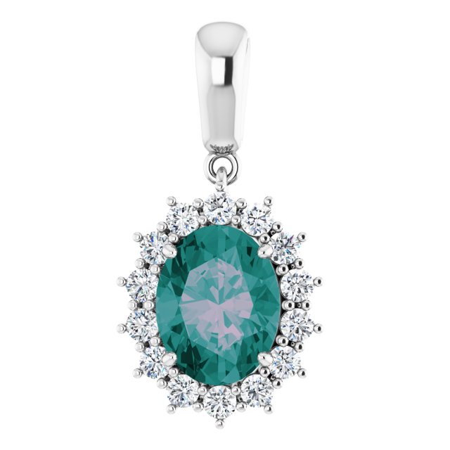 14K White Lab-Grown Blue Sapphire & 1/3 CTW Natural Diamond 18" Pendant