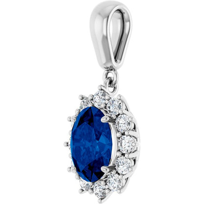 14K White Lab-Grown Blue Sapphire & 1/3 CTW Natural Diamond Pendant