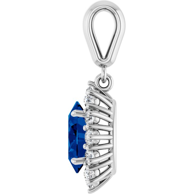 14K White Lab-Grown Blue Sapphire & 1/3 CTW Natural Diamond Pendant
