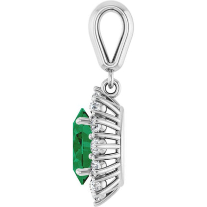 14K White Lab-Grown Emerald & 1/3 CTW Natural Diamond Pendant