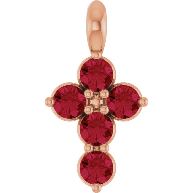 14K White Lab-Grown Ruby Cross Pendant