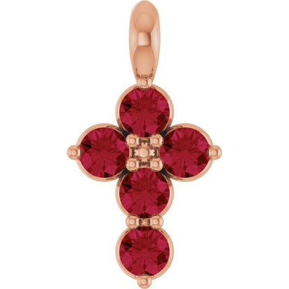 14K White Lab-Grown Ruby Cross Pendant