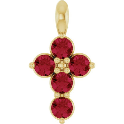 14K White Lab-Grown Ruby Cross Pendant