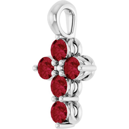 14K White Lab-Grown Ruby Cross Pendant
