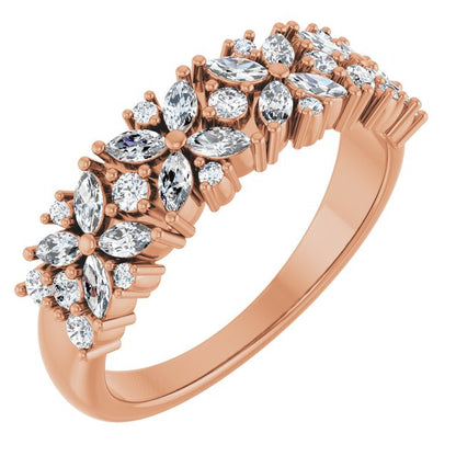 14K White 5/8 CTW Lab-Grown Diamond Floral Anniversary Band